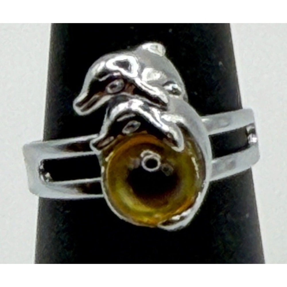 Silver Tone Dolphin‎ Ring Adjustable Size 6.25–7.25 Coastal Style